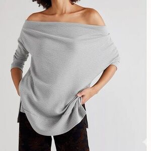 We The Free Light Gray Get‎ Together Off-Shoulder Ribbed Top Sz M